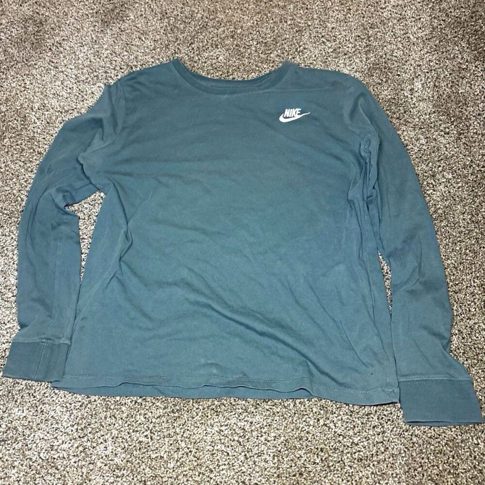 Nike The Nike Tee Mens M Green Solid Logo Crew Neck Long Sleeve T-Shirt